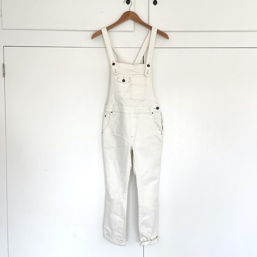 Free People white, stretch overalls